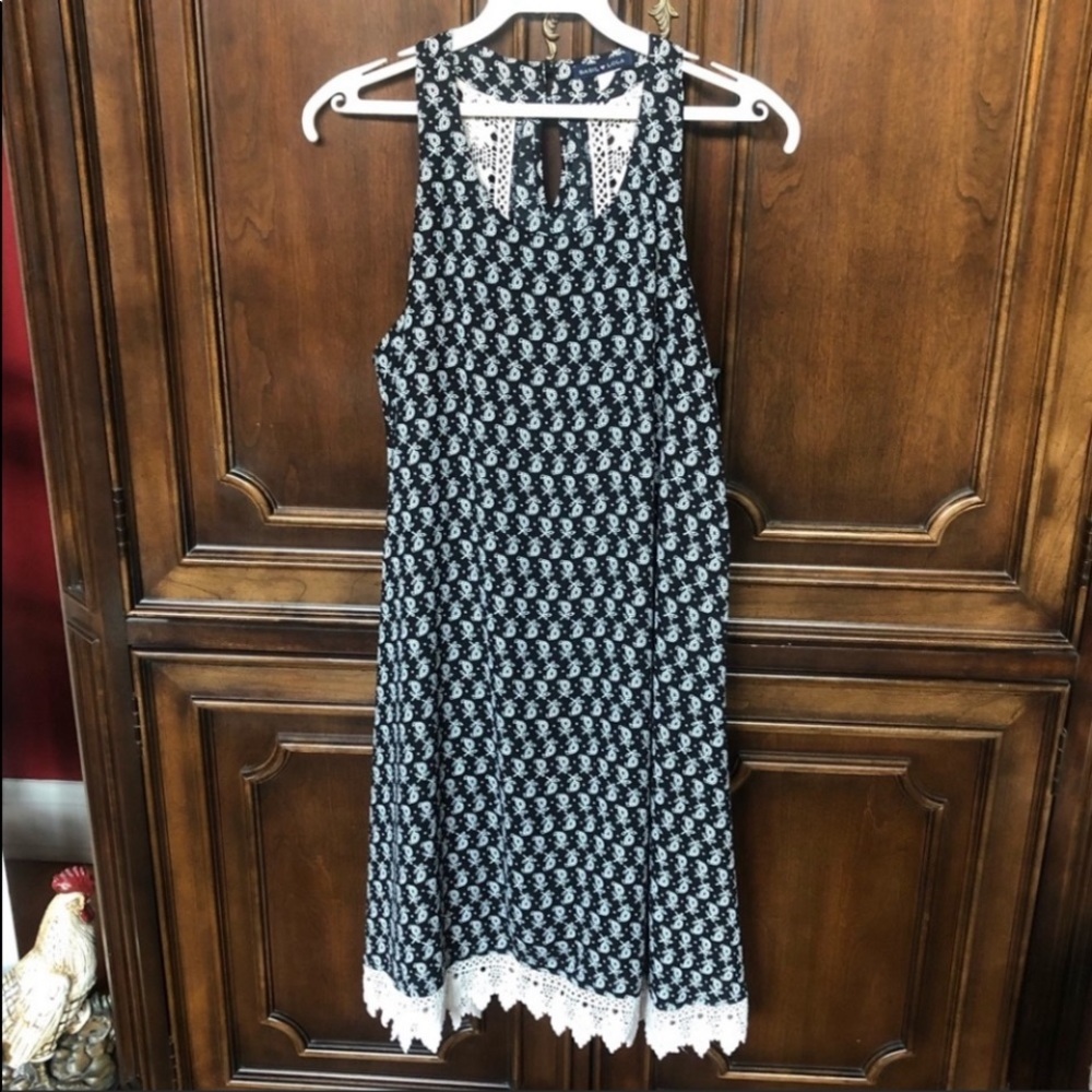 Like New! Black/White Print Dress with Crochet Lace Trim